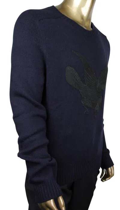 Gucci Men's Blue Cashmere Wool Sweater With Bird Patch In Blue