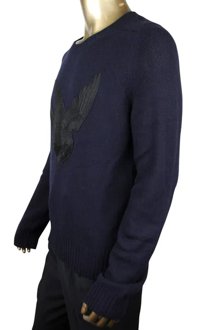 Gucci Men's Blue Cashmere Wool Sweater With Bird Patch In Blue