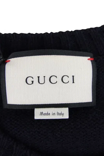 Gucci Men's Blue Cashmere Wool Sweater With Bird Patch In Blue