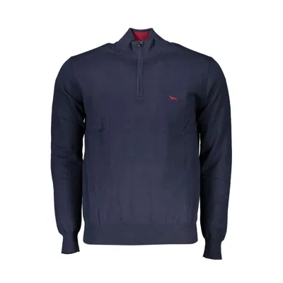 Harmont & Blaine Chic Half-zip Blue Sweater With Embroidery Detail In Blue