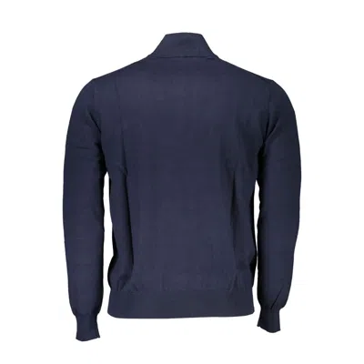 Harmont & Blaine Chic Half-zip Blue Sweater With Embroidery Detail In Blue
