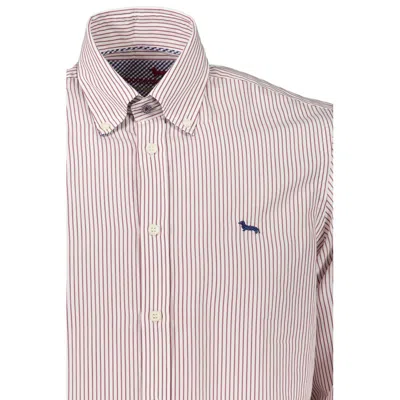 Harmont & Blaine Dapper Striped Button-down Cotton Shirt In Red