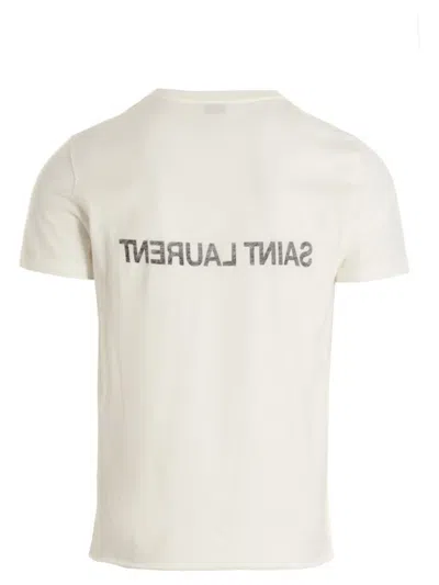 Saint Laurent Reverse Logo T-shirt 'naturel/noir' In White