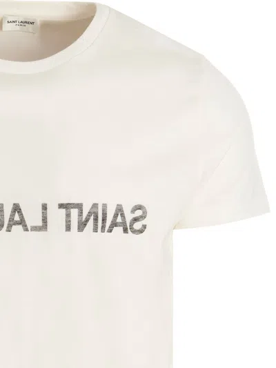 Saint Laurent Reverse Logo T-shirt 'naturel/noir' In White
