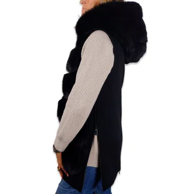 Made In Italy Sleeveless Wool Coat With Fox Fur Trim In Black