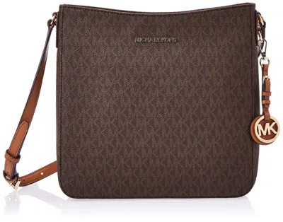 Michael Kors Jet Set Travel Mk Signature Large Messenger Crossbody&dustbag In Brown Mk