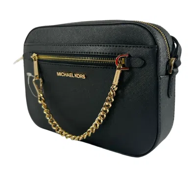 Michael Kors Women's Jet Set Item East West Zip Chain Crossbody Bag In Black/gold