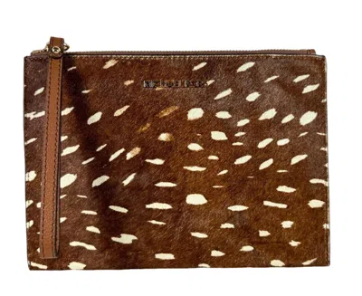 Michael Kors Women's Jet Set Travel Extra Large Zip Clutch Leather Wristlet Wallet In Brown Multi/gold