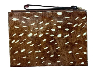 Michael Kors Women's Jet Set Travel Extra Large Zip Clutch Leather Wristlet Wallet In Brown Multi/gold