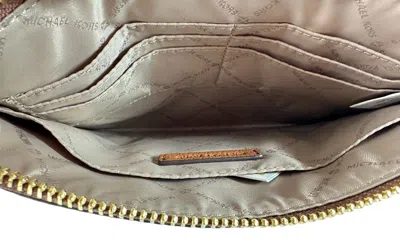Michael Kors Women's Jet Set Travel Extra Large Zip Clutch Leather Wristlet Wallet In Brown Multi/gold