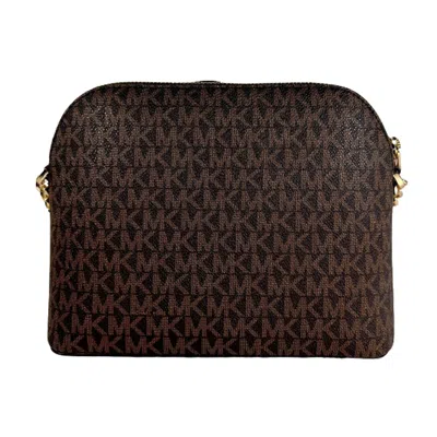 Michael Kors Women's Jet Set Travel Mk Signature Dome Crossbody Bag In Vanilla Mk/gold