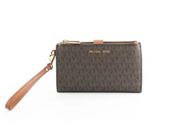 Michael Kors Women's Jet Set Travel Mk Signature Double Zip Wristlet Wallet In Vanilla Mk Pvc