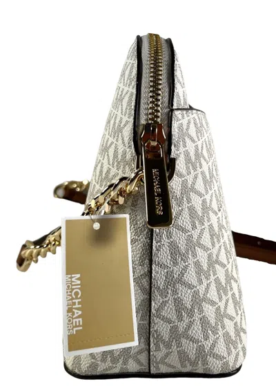 Michael Kors Women's Jet Set Travel Mk Signature Dome Crossbody Bag In Vanilla Mk/gold