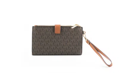 Michael Kors Women's Jet Set Travel Mk Signature Double Zip Wristlet Wallet In Vanilla Mk Pvc