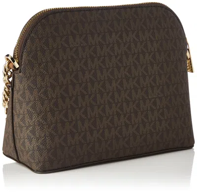 Michael Kors Women's Jet Set Travel Mk Signature Dome Crossbody Bag In Vanilla Mk/gold
