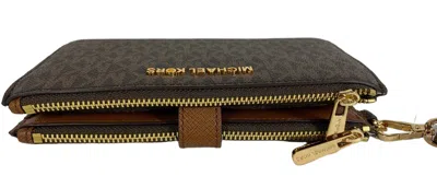 Michael Kors Women's Jet Set Travel Mk Signature Double Zip Wristlet Wallet In Vanilla Mk Pvc