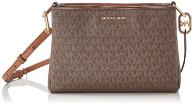 Michael Kors Women's Trisha Triple Compartment Signature Logo Crossbody Bag In Powder Blush Mk/gold