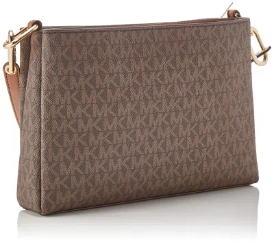 Michael Kors Women's Trisha Triple Compartment Signature Logo Crossbody Bag In Powder Blush Mk/gold