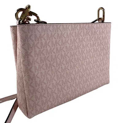 Michael Kors Women's Trisha Triple Compartment Signature Logo Crossbody Bag In Powder Blush Mk/gold