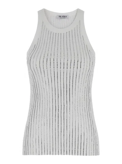 Shop Attico White Tank Top With White Rhinestone In Jersey Woman