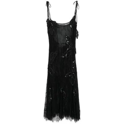 Blumarine Sequin-embellished Lace Gown In Black