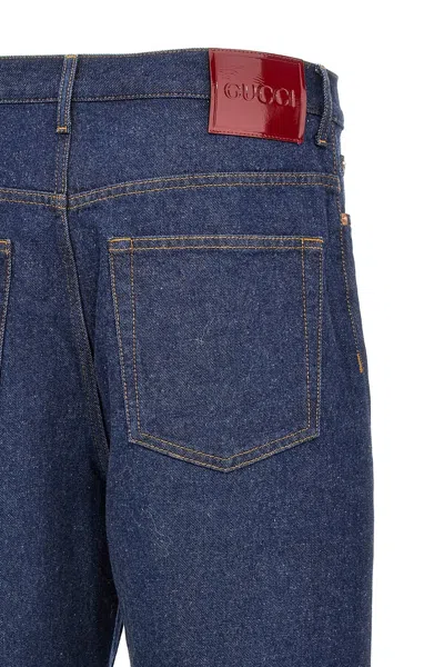 Gucci Mens Dark Blue Brand-embossed Mid-rise Straight-leg Jeans In Blue