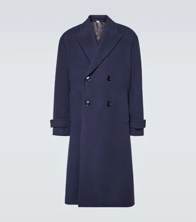 Gucci Double-breasted Wool Overcoat In Blue