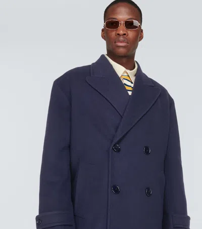Gucci Double-breasted Wool Overcoat In Blue