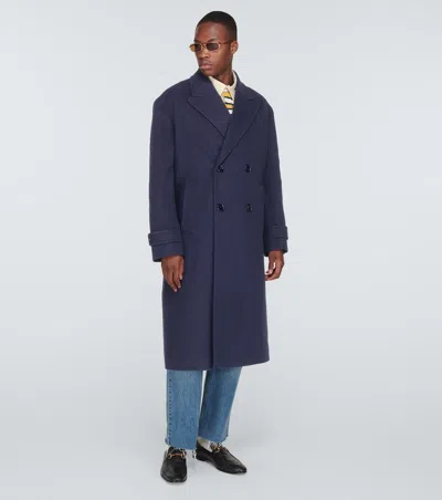 Gucci Double-breasted Wool Overcoat In Blue