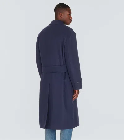 Gucci Double-breasted Wool Overcoat In Blue
