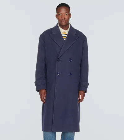 Gucci Double-breasted Wool Overcoat In Blue