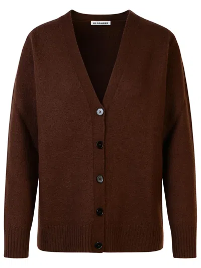 Jil Sander Womens Espresso V-neck Relaxed-fit Wool-bouclé Cardigan In Brown