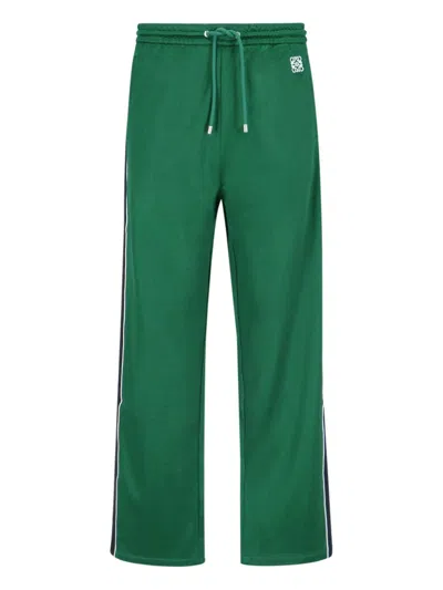 Loewe Dark Green Cotton Pants With Elasticated Waistband In Green