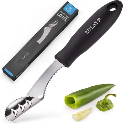 Zulay Kitchen 2in1 Jalapeno Corer Tool - Stainless Steel Pepper Seed Remover Tool In Black