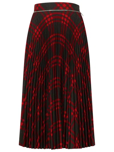 Burberry Pleated Check Midi Skirt In Red