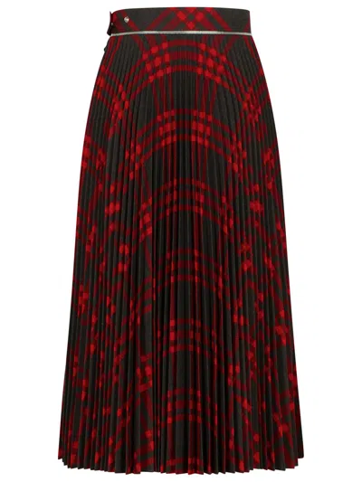 Burberry Pleated Check Midi Skirt In Red