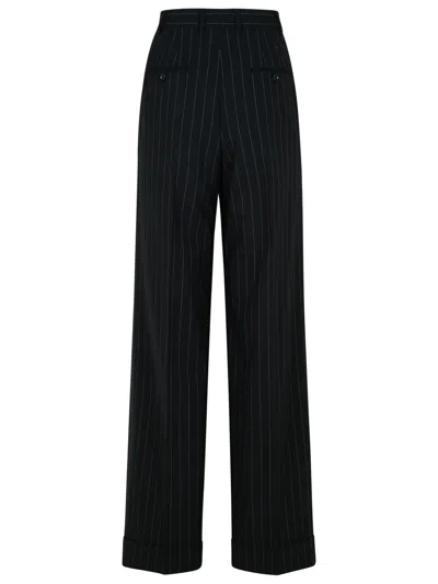 Dolce & Gabbana Pinstripe Virgin Wool Straight Pants In Black