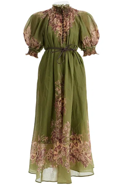 Shop Zimmermann Long Ramie Dress In Ottie In Green