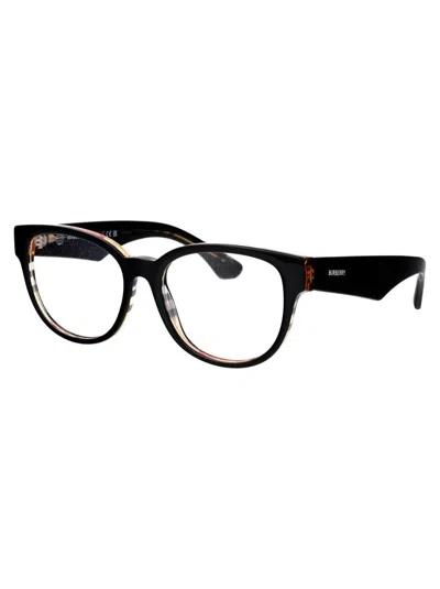 Burberry Top Black On Vintage Check Acetate Optical Glasses In 4121 Top Black On Vintage Check