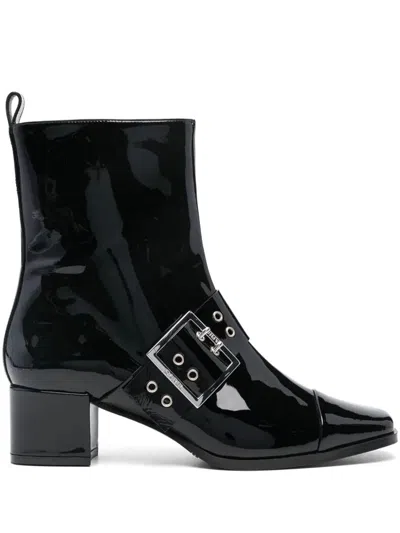 Carel Paris Woman Ankle Boots Black Size 8 Leather In Vernis Noir