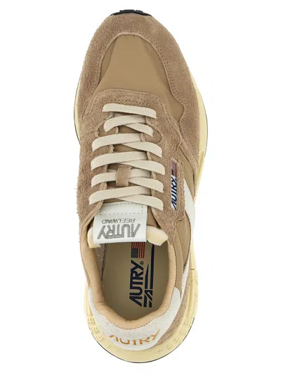 Autry Reelwind Low Nylon And Leather Craquele Pepper And White Sneakers In Beige