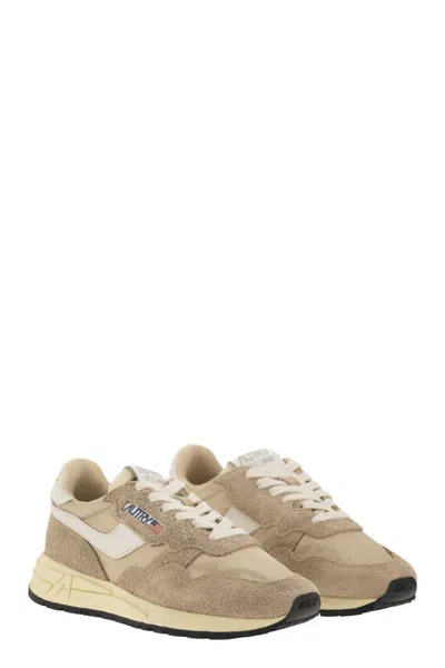 Autry Reelwind Low Nylon And Leather Craquele Pepper And White Sneakers In Beige