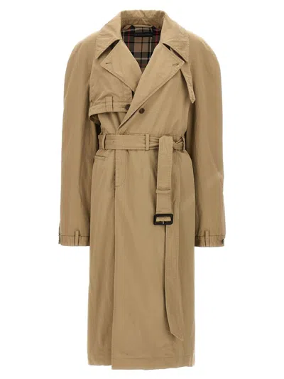 Balenciaga Maxi Deconstructed Trench Coat In Desert Beige