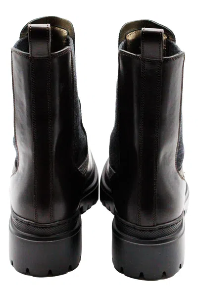 Brunello Cucinelli Leather Beatles Shoe With Jewels On The Side Elastic Bandleather In Brown