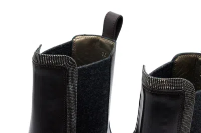 Brunello Cucinelli Leather Beatles Shoe With Jewels On The Side Elastic Bandleather In Brown
