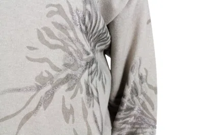 Brunello Cucinelli Long-sleeved Round-neck Wool, Silk And Cashmere Sweater With Flower Print Embellished With Lurex In Brown