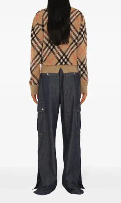 Burberry Beige Crewneck Sweater With Check Motif In Wool And Mohair Woman In Sand Ip Check