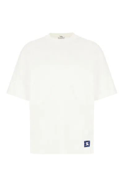 Burberry White Crewneck T-shirt With Equestrain Knight Patch In Cotton Man In White