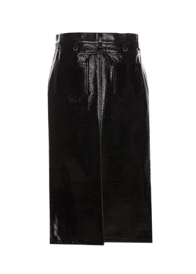 Courrèges Multiflex Patent-finish Midi Skirt In Black