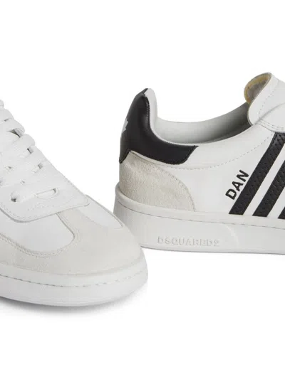 Dsquared2 White And Black Low Top Sneakers With Contrasting Bands In Leather Man In White+black